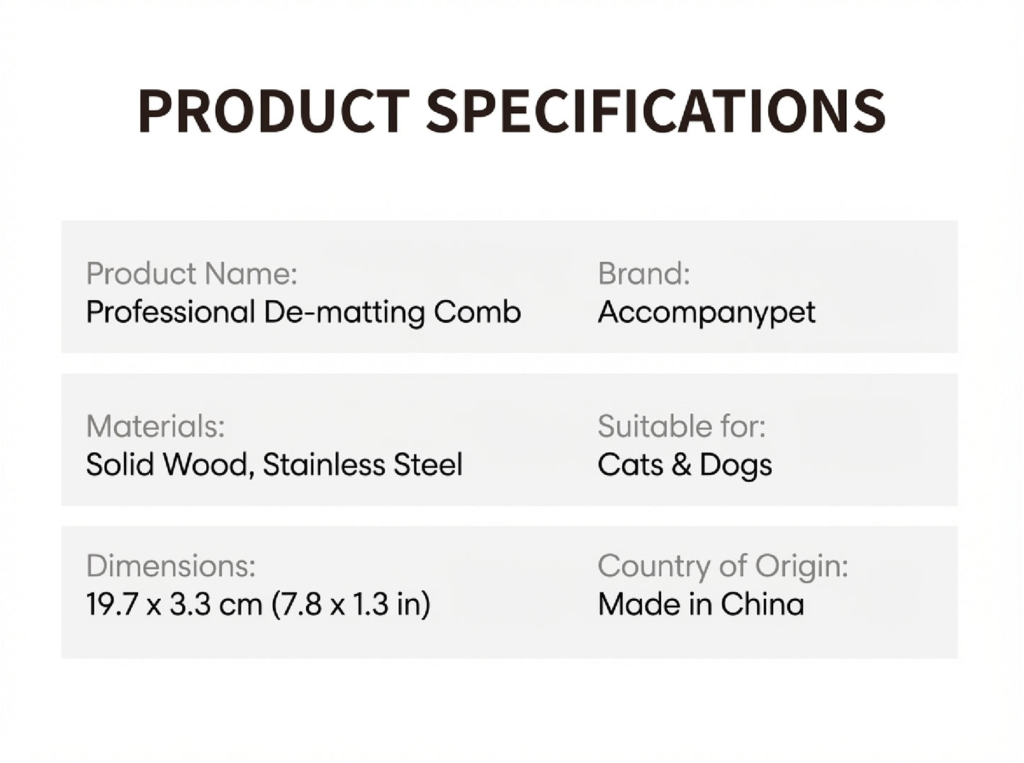 Professional De-Matting Comb | Solid Wood Grooming Tool