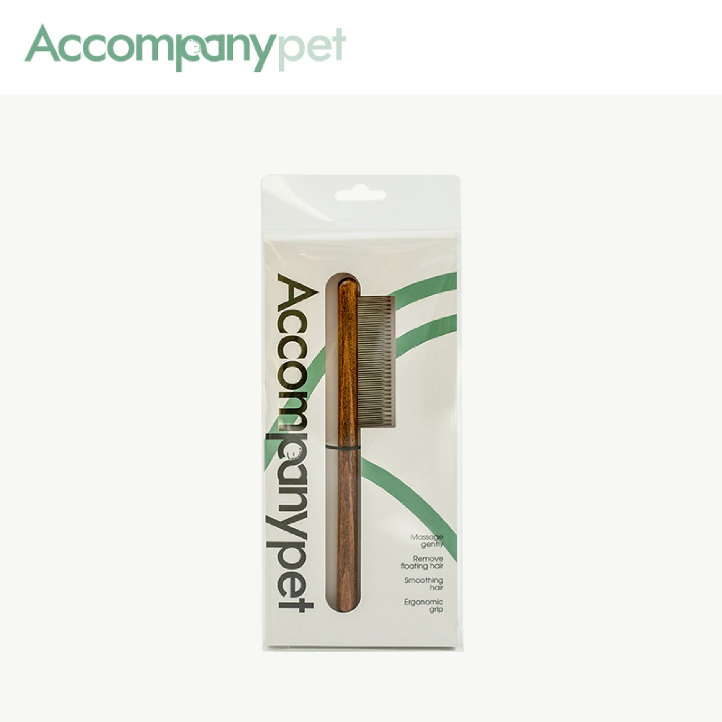 Aesthetic solid wood professional de-matting comb and grooming tool for cats and dogs by Accompanypet