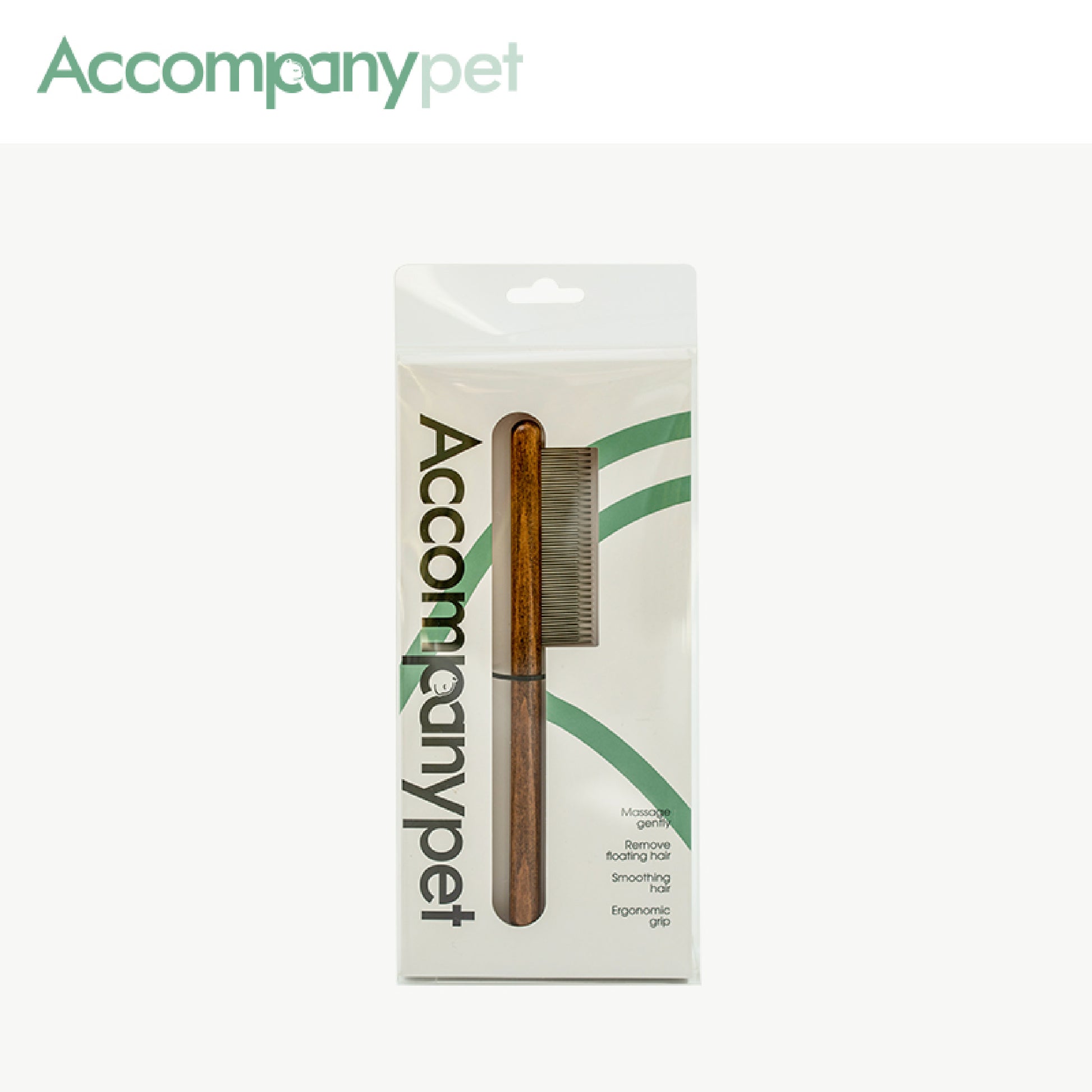 Aesthetic solid wood professional de-matting comb and grooming tool for cats and dogs by Accompanypet