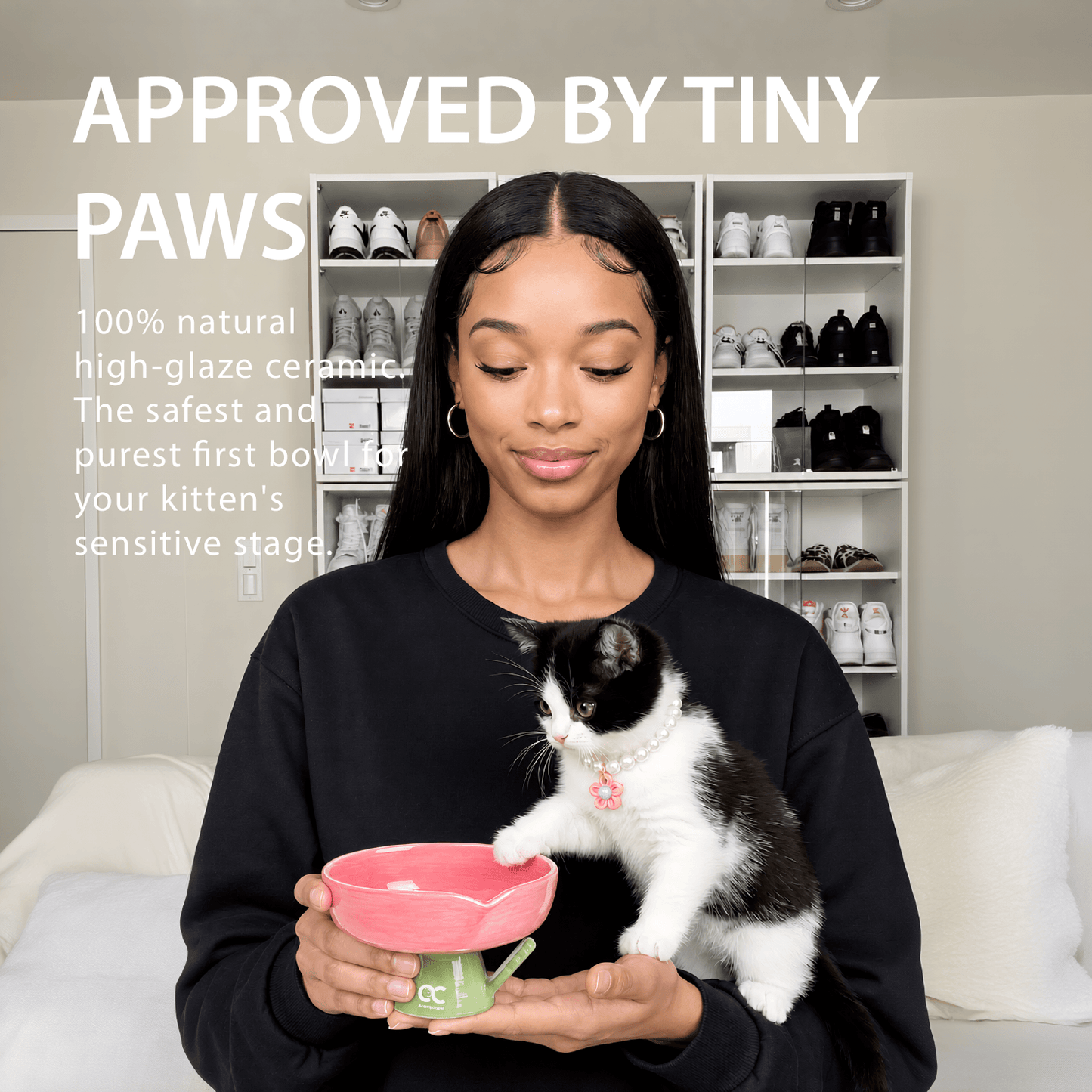 Aesthetic Kitten Flower Bowl (3-12 Months) - Premium Elevated Ceramic Feeder