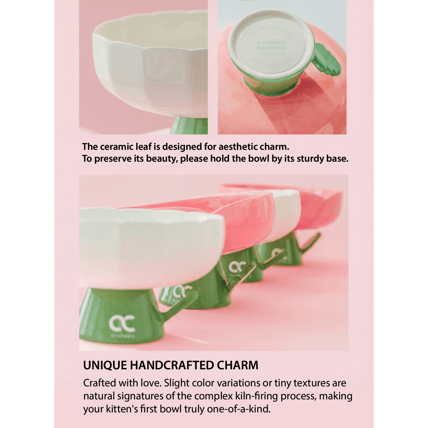 Aesthetic Kitten Flower Bowl (3-12 Months) - Premium Elevated Ceramic Feeder