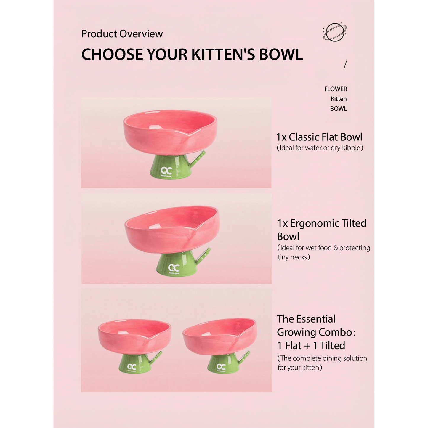 Aesthetic Kitten Flower Bowl (3-12 Months) - Premium Elevated Ceramic Feeder